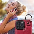 thumbnail image 4 of for iPhone 16 Case with Card Slots, PU Leather Protective Shockproof Case with Ring Buckle, Magnetic Clasp Kickstand Cover for Women Men for iPhone 16 - Winered, 4 of 10
