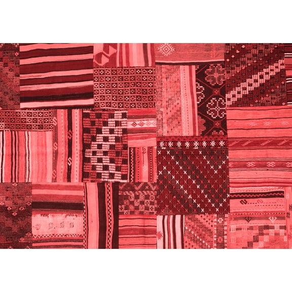 Ahgly Company Indoor Rectangle Patchwork Red Transitional Area Rugs, 2' x 4'