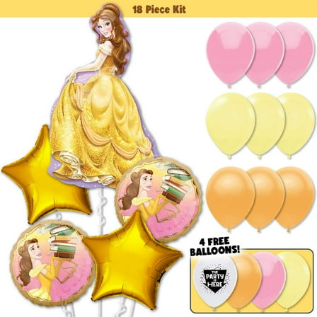 18pc Belle Beauty & the Beast Party Decorations Balloon Kit - Tale as Old As Time Golden Yellow Kids Birthday Party Supplies Decor