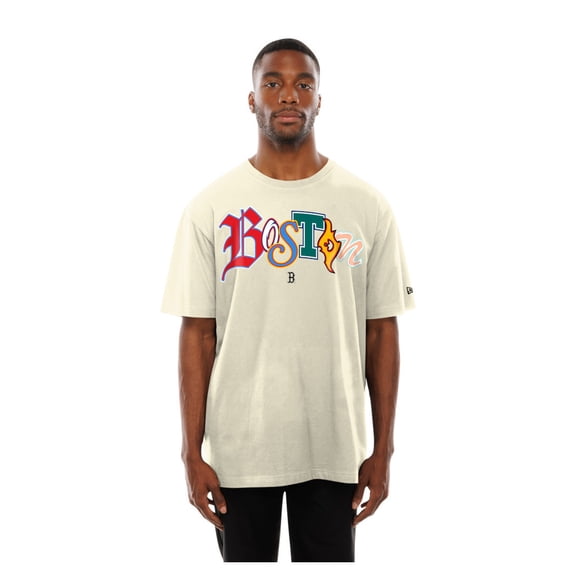 Men's New Era  Cream Boston Red Sox Ransom Note Oversized T-Shirt
