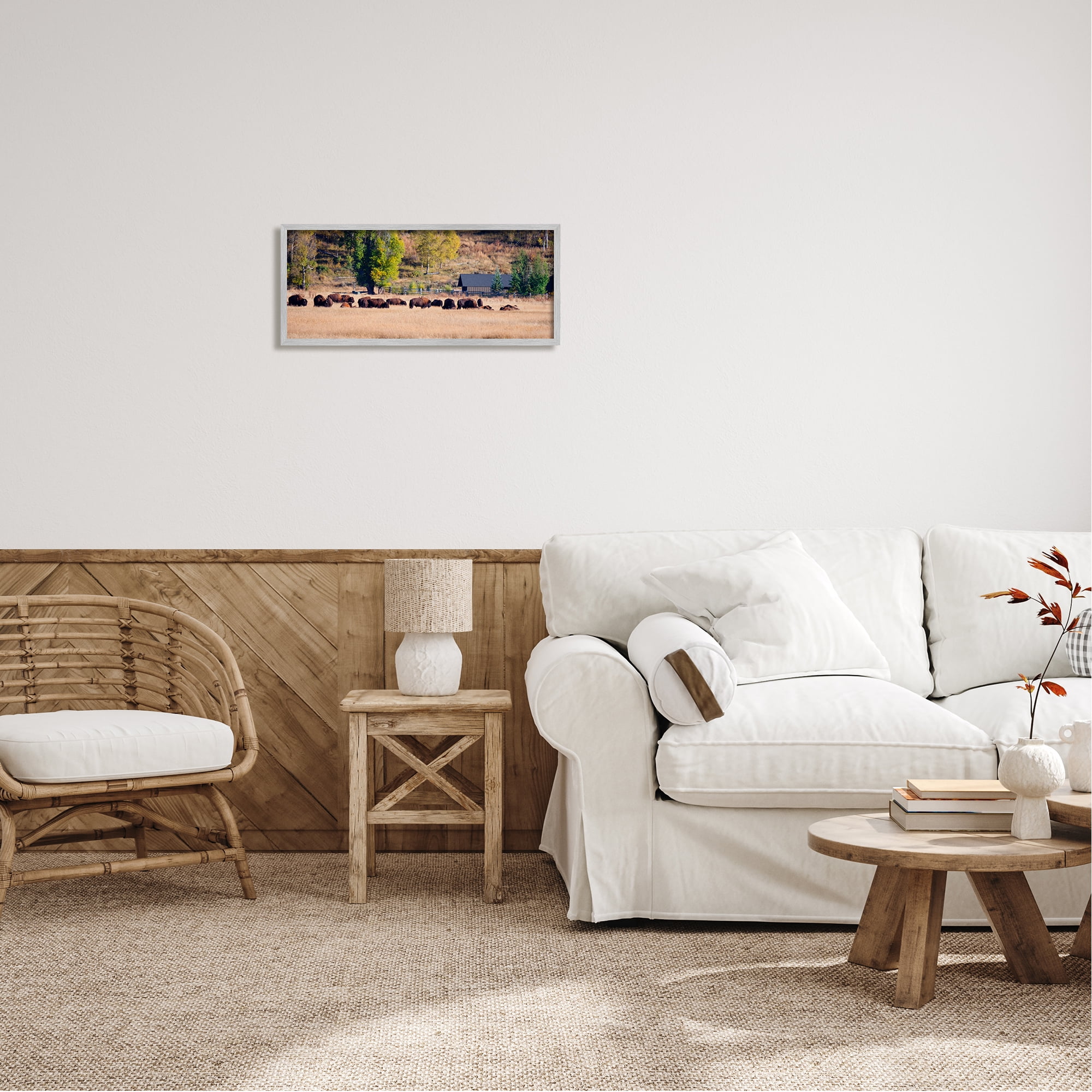 Stupell Rural Bison Wildlife Pasture Animals & Insects Photography Gray Framed Art Print Wall Art