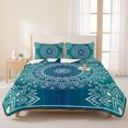 thumbnail image 3 of Full Quilt Set 78''x90'', Teal Blue Boho Lightweight Bedspread Coverlet Set with 2 Pillow Shams, Retro White Rustic Flower Ethnic Pattern Breathable All Season Quilt Bedding for Bedroom/Guest Room, 3 of 9