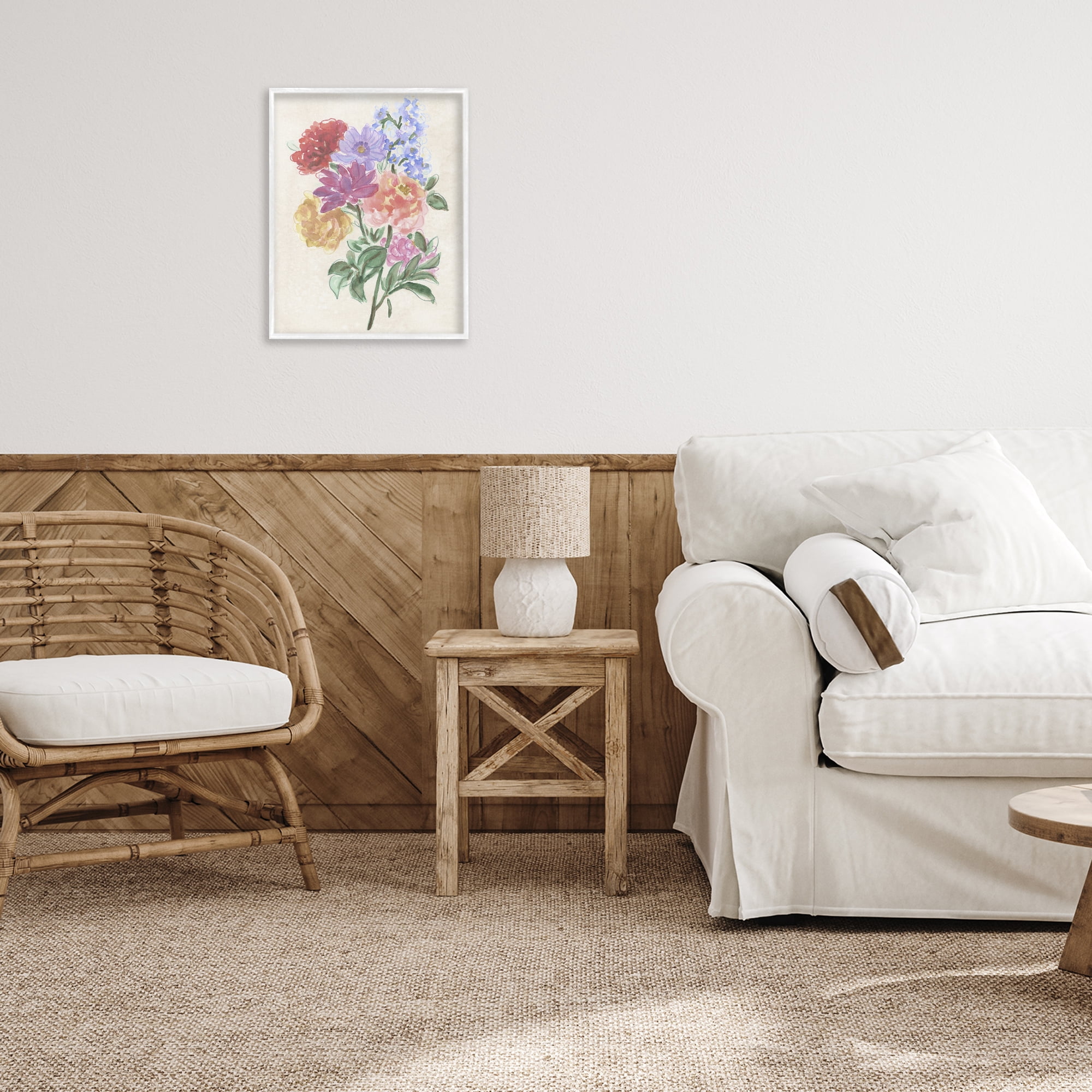Stupell Industries Blooms On Parchment White Framed Giclee Art, design by June Erica Vess