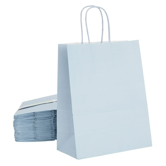 25 Pack 10x8x4 Medium Light Blue Paper Gift Bags with Handles, Party Favor Kraft Goodie Bag for Birthday, Bridal Shower, Baby Showers
