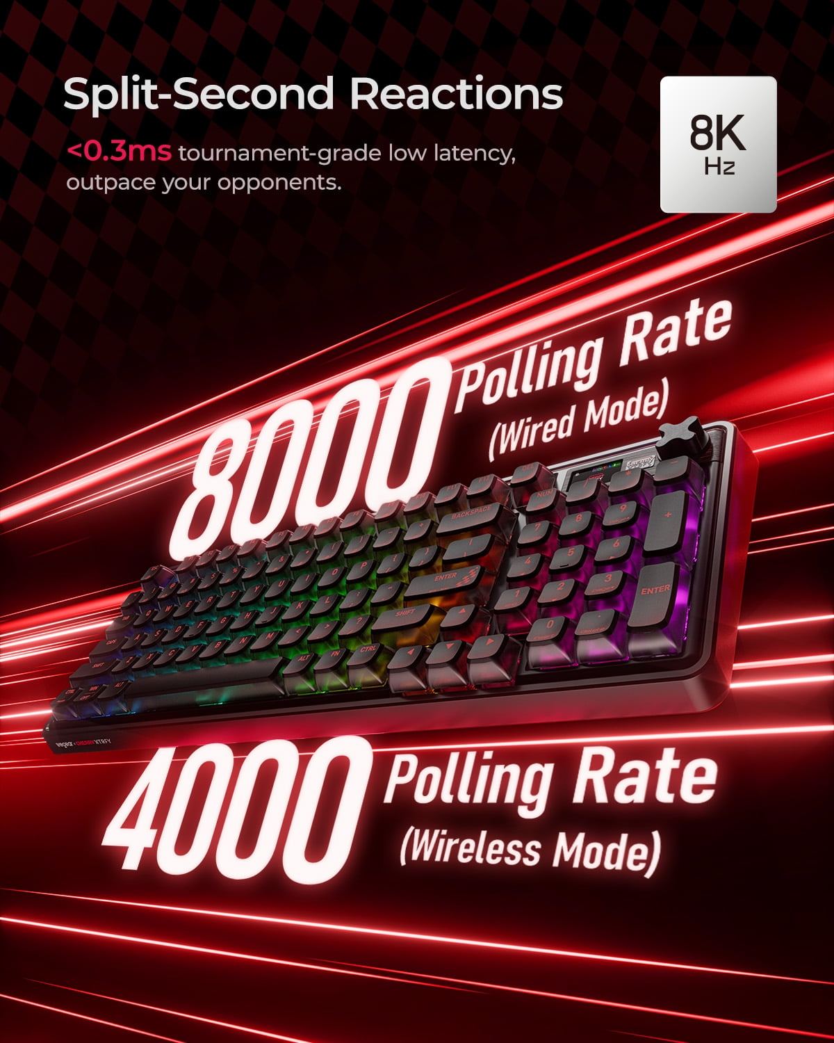 PIXIU 98 Wireless Mechanical Gaming Keyboard, Cherry MX2A Red Switches, 8000Hz Polling, Tri-Mode Bluetooth/2.4G/USB-C Wired, Hot-Swap Gasket Custom Keyboard with Knob, RGB Backlit, PBT
