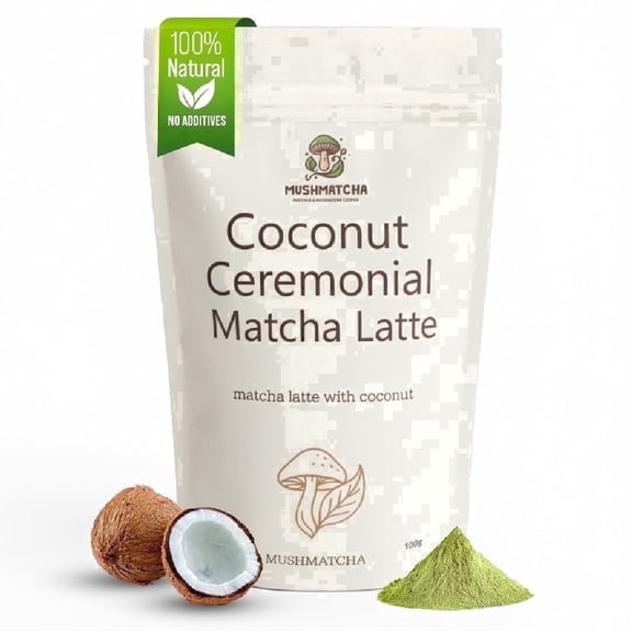 MushMatcha Ceremonial Matcha Latte Powder Coconut Dairy-Free Naturally Caffeinated 1 Count 3.5 oz