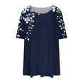 thumbnail image 5 of Womens Pleated Graphic Tees Plus Size Clothes Crew Neck Floral Tshirts Casual Trendy Summer Tops Navy, 3XL, 5 of 6