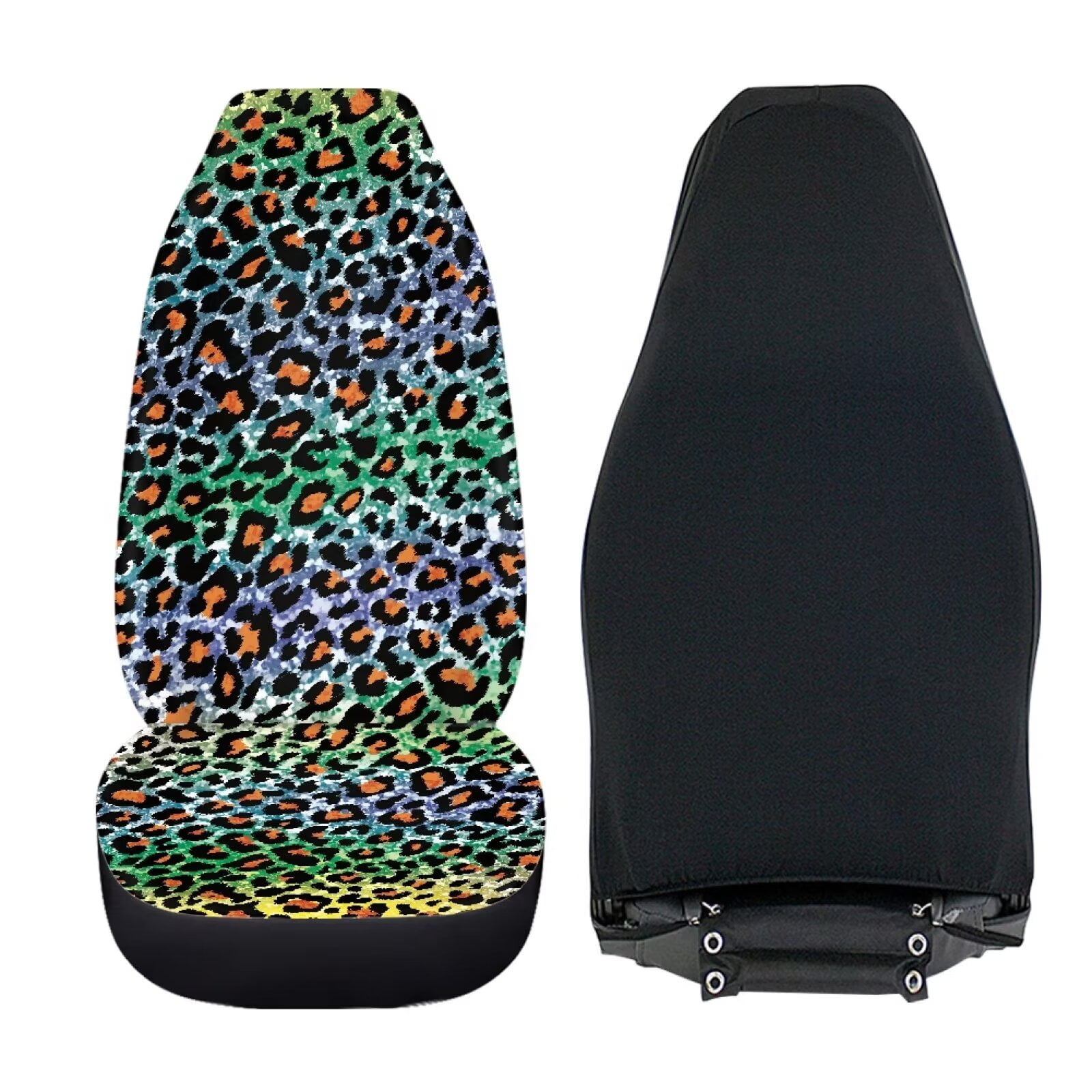 Uourmeti Leopard Car Accessories for Women Interior Cute Set Rainbow Cheetah Pattern Front Car Seat Covers Universal Auto Cushion Protector for Trucks Suv Vans(2 Pack)