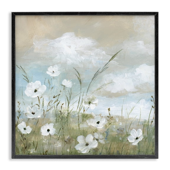 Stupell Industries Clouds Beyond Meadow Landscape & Nature Painting Black Framed Art Print Wall Art, 12 x 12