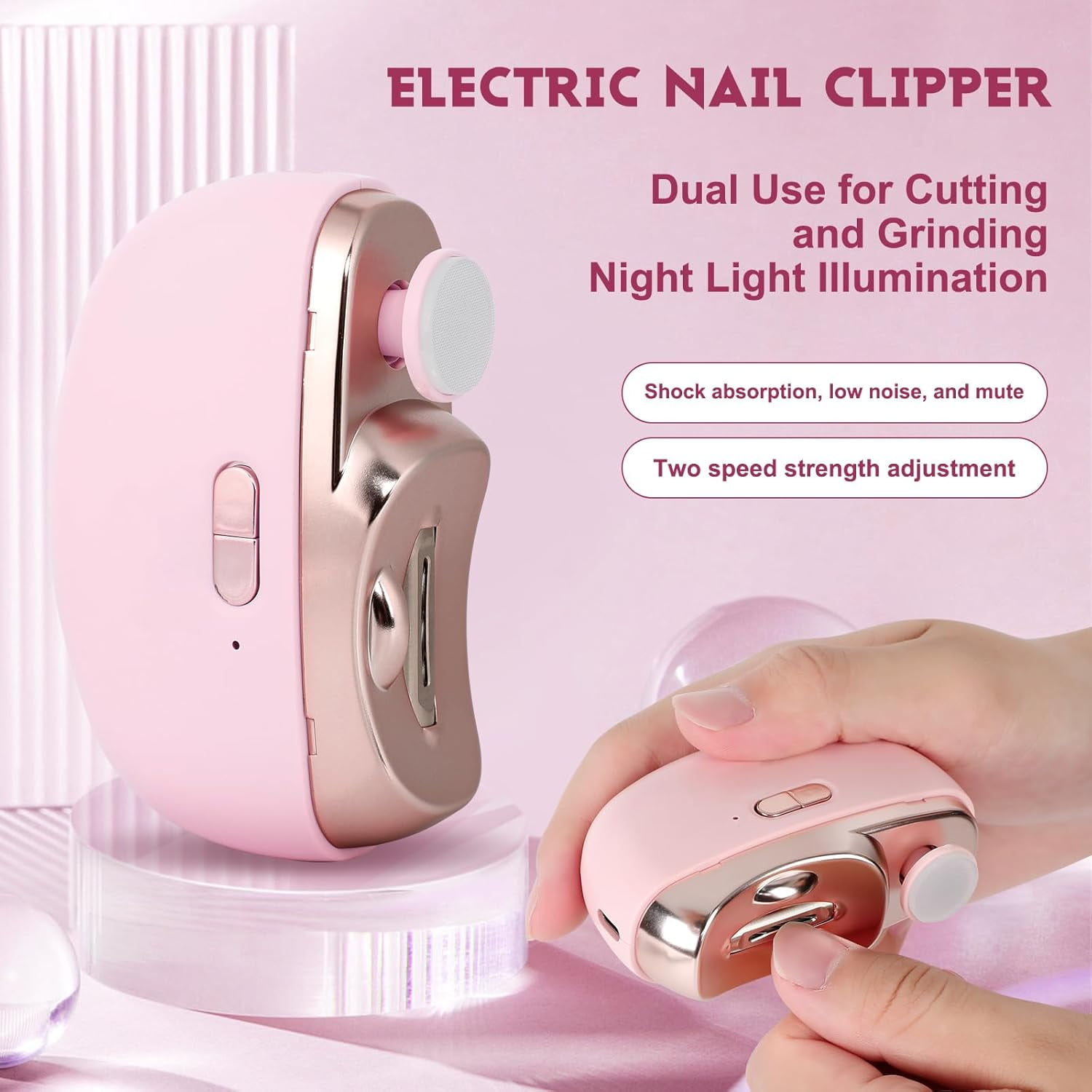 Aorsher 3 in 1 Automatic Nail Clipper with Polishing, Safe and Convenient Electric Nail Trimmer with Nail Clip Storage, 2 Speed Electric Toe Nail Clippers Nail Cutter with Light for Adults