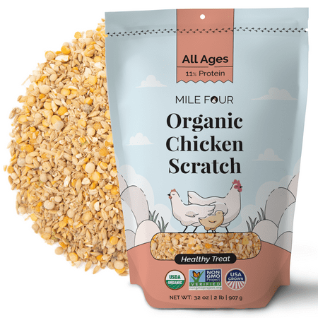 UPC: 0737488079593 | Mile Four | Chicken Scratch | 100% US Grown Grains  Organic  Non-GMO  Soy-Free  Non-Medicated  Whole Grain Chicken Treats for Hens & Roosters | Scratch for Chickens  Ducks & Waterfowl | 2 lbs.