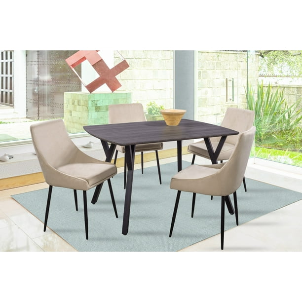 Comedor Sul 4 Sillas Rectangular Tubular Negro MOBILKRAFT Modelo Sul Estilo Contemporáneo Beige