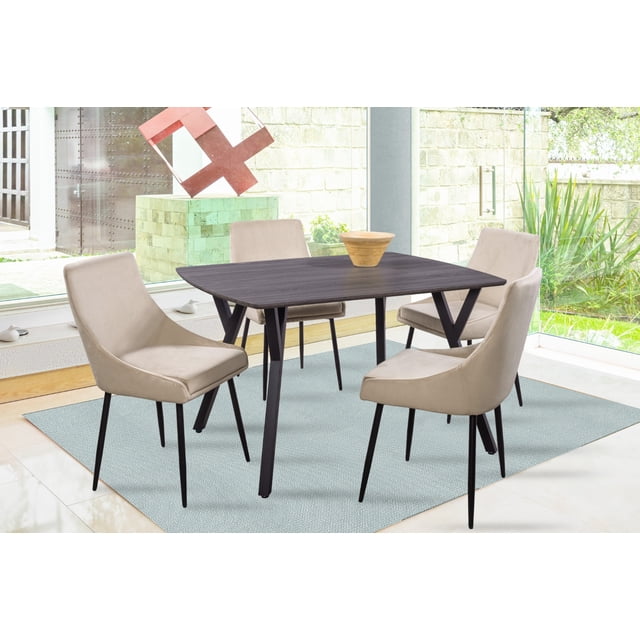 Comedor Sul 4 Sillas Rectangular Tubular Negro MOBILKRAFT Modelo Sul Estilo Contemporáneo Beige