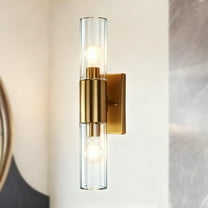Clear Water Ripple Double Tube Glass Wall Light with Brass Stainless Steel, Contemporary Blown Glass Wall Mounted Light, Hand-made Wall Lamp beside Mirror, for Hallway, Entryway, Bedroom, Living Room