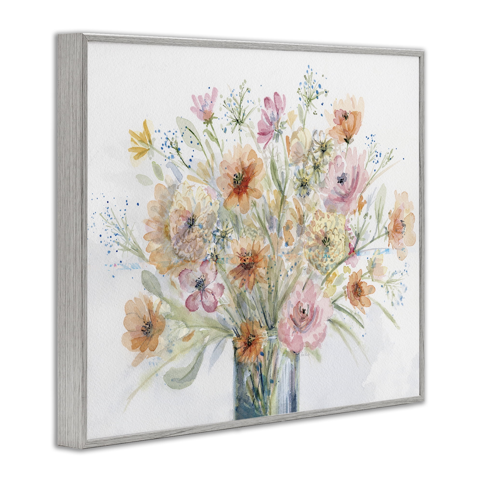 Stupell Industries Peach Pink Bouquet Botanical & Floral Painting Gray Framed Art Print Wall Art, 30 x 24