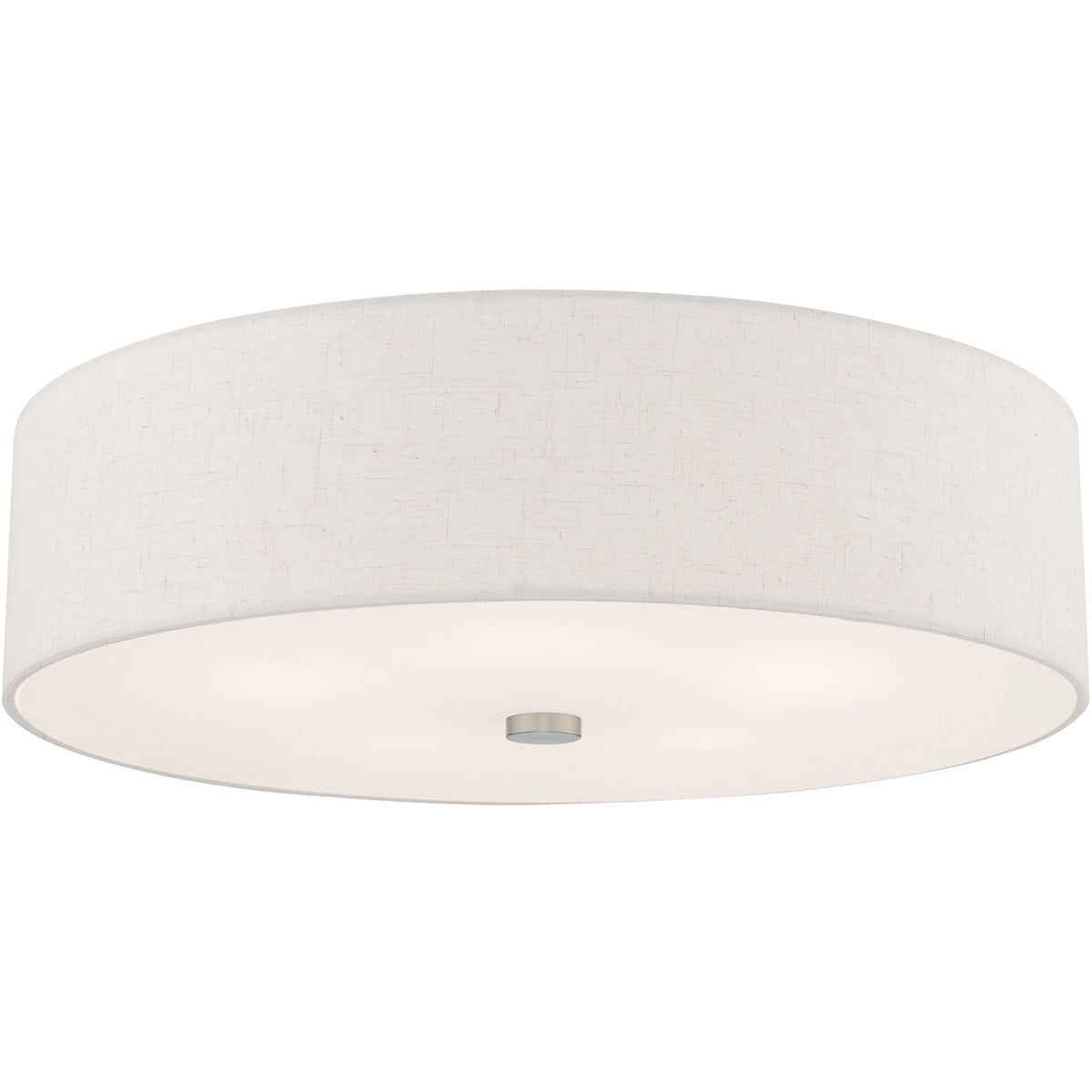 5 Light Brushed Nickel Ceiling Light fixture with Hand Crafted Oatmeal Fabric Hardback Shade