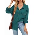 thumbnail image 3 of Blusas Informales de Larga Extragrandes con Botones y Cuello Halter para Mujer Azul Pavo Real M, 3 of 9