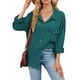 thumbnail image 3 of Blusas Informales de Larga Extragrandes con Botones y Cuello Halter para Mujer Azul Pavo Real L, 3 of 9