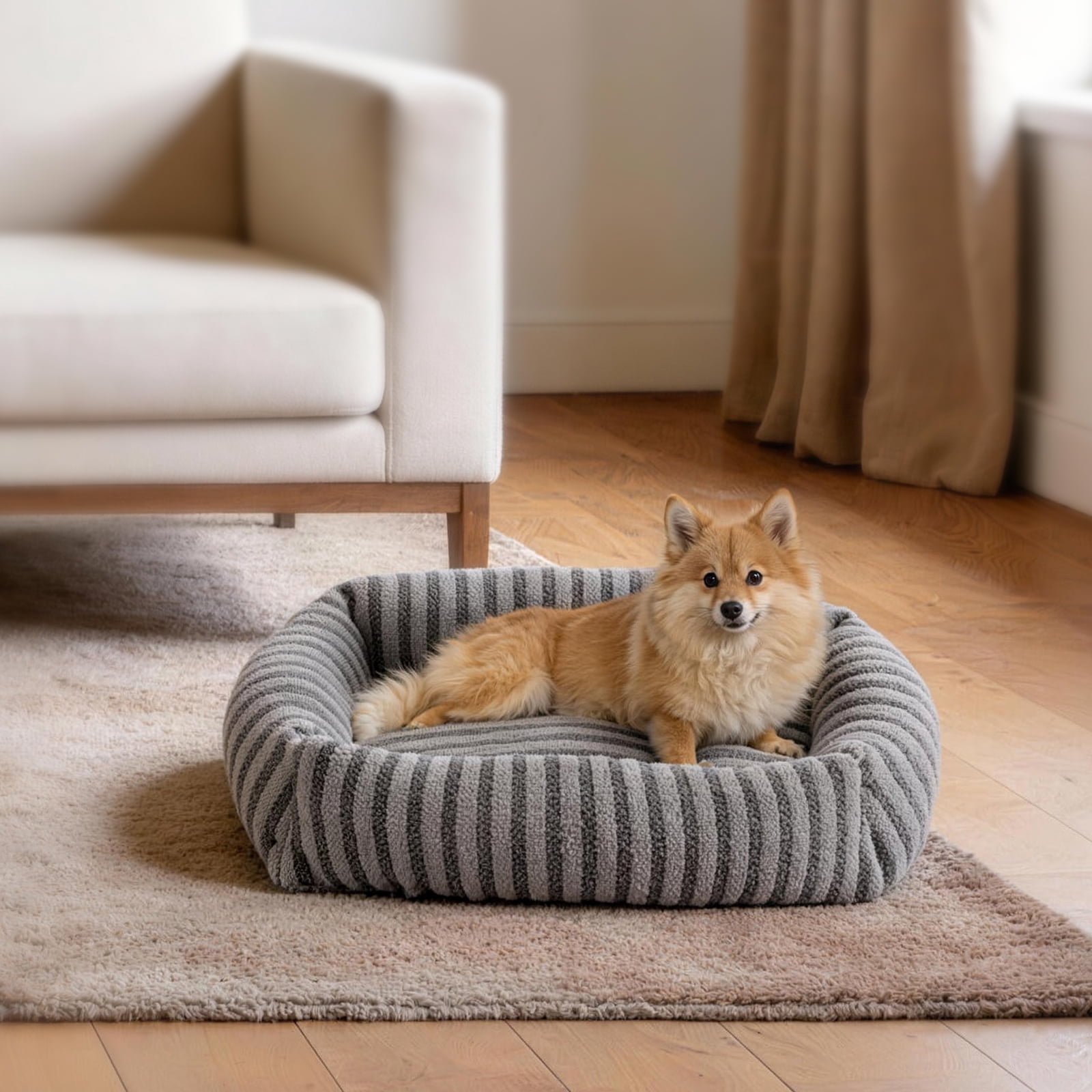 Soft Calming Sleeping Puppy Bed, Dog Beds for Small Dogs and Cats, Washable Rectangle Dog Bed with Removable Cover, Pet Beds, Non-Slip Bottom, Gray, 20in