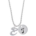 thumbnail image 1 of Delight Jewelry Silvertone Small Gelato Script Initial - E - Silvertone Script Initial Disc - T - Charm Necklace, 20"+3", 1 of 4