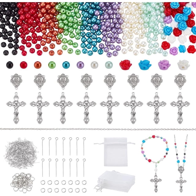 Kit para hacer collares de rosario, suministros para hacer rosarios, juego de collares de primera comunión, kit de cuentas de perlas
