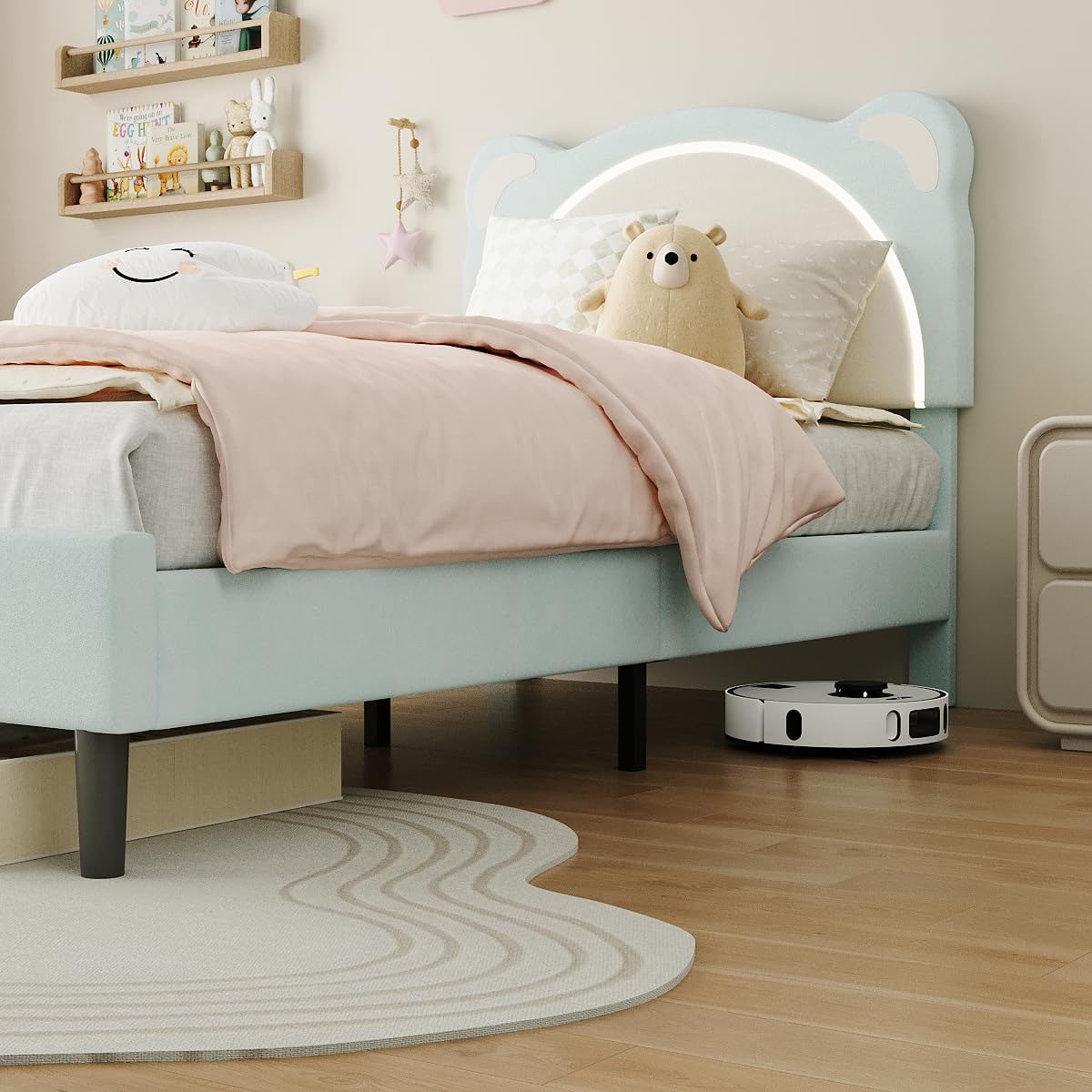 Danolapsi Twin Size Bed Frame, Upholstered Platform Bed Frame with Adjustable Headboard & Led Light, Wooden Slats Support, No Box Spring Needed