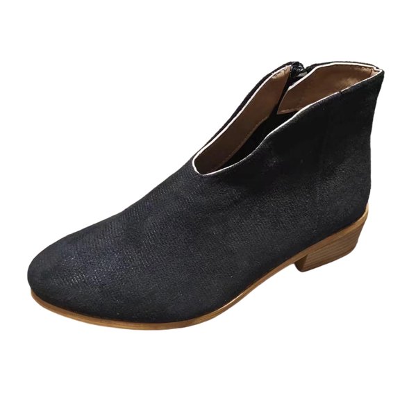 Xfvqtps Womens V Cut Ankle Boots Suede Round Toe Pointed Toe Look Block Heel Side Zipper Booties for Women Vintage Retro Fashion Winter Boots