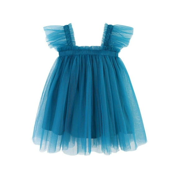 Toddler Tutu Dress Baby Girl SSleeveless Layered Ruffle Sleeve Dress Little Girl Princess Dresses Spring Summer Clothes ,A-Blue,2-3 Years