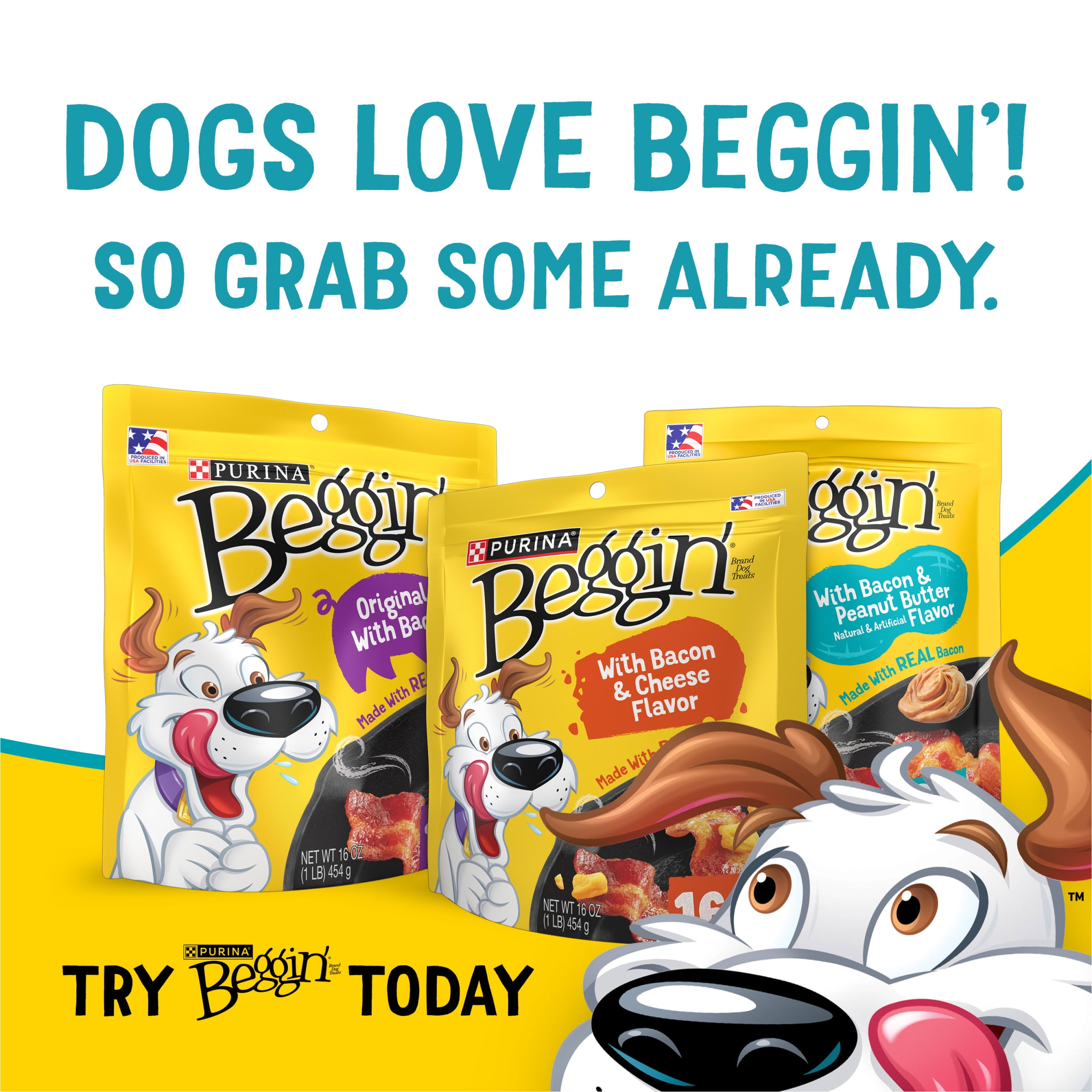 (6 pack) Purina Beggin' Sticks & Flavor Stix Dog Treats with Bacon & Peanut Butter Tender Chews, 6 oz Pouch