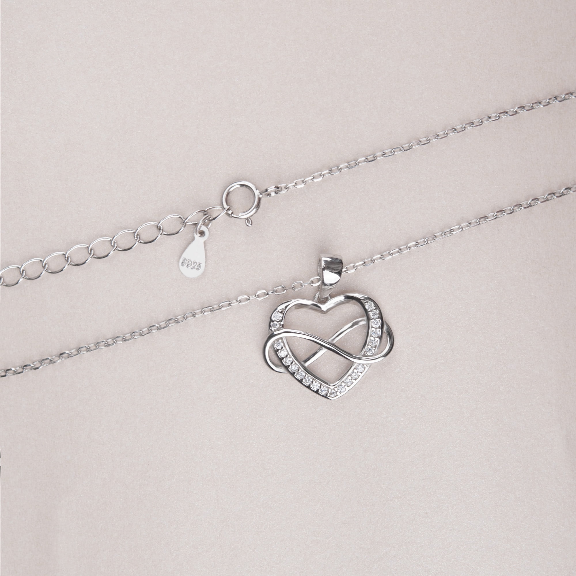 Anavia Girlfriend Mother's Day Gift, 925 Sterling Silver Infinity with Heart Necklace with Card, Valentines Day Gift For Her