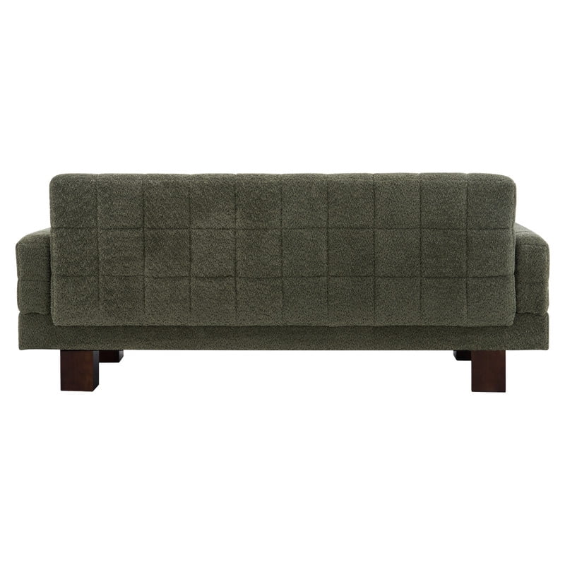 Upholstered 2-3 Seater Loveseat, Boucle Fabric Biscuit Backrest Sofa with Square Arms, Modern Couch with Solid Wood Legs