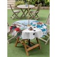thumbnail image 3 of Outdoor Tablecloth with Umbrella Hole and Zipper, Blue Snowman Christmas Round Table Cloth 54 Inch Waterproof Tablecloth, Xmas Snowflake Birds Berry Winter Picnic Table Cover for Patio Camping, 3 of 7