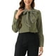 thumbnail image 1 of Blusa de trabajo de manga larga con botones y cuello atado para mujer INSPIRE CHIC en azul marino y verde, 1 of 6