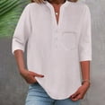 thumbnail image 2 of Cmfcve Summer Plus Size Gauze Tops for Women Short Sleeve V-Neck Henley Blouse 3/4 Length Sleeve Buttons T-Shirt with Pockets, 2 of 7