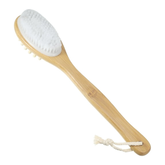 Unique Bargains 1 Pc Long Handle Bath Brush Double Side Body Scrubber for Shower 15.75" Length White