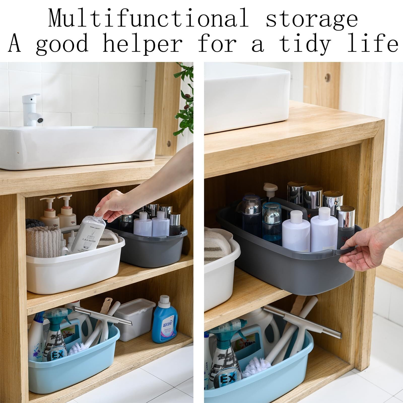 Large Cleaning Supplies Caddy Portable Shower Basket Supply Organizer Handle Plastic Bucket Tool Storage Bathroom Bedroom Kitchen College Dorm Sink G
