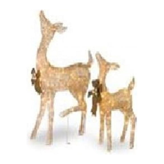 28 x 38 in. Crystal Splendor Champagne Doe & Fawn with 105 Mini Clear Lights