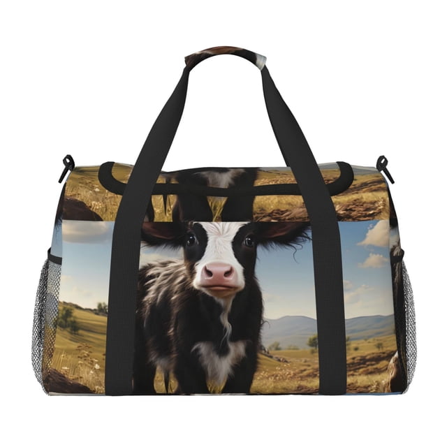 Easygdp Cute Prairie Cow Bolsa de Gimnasio, Bolsa de Viaje Duffel, Bolsa de Fin de Semana con Compartimentos, Bolsa de Mano para Noche