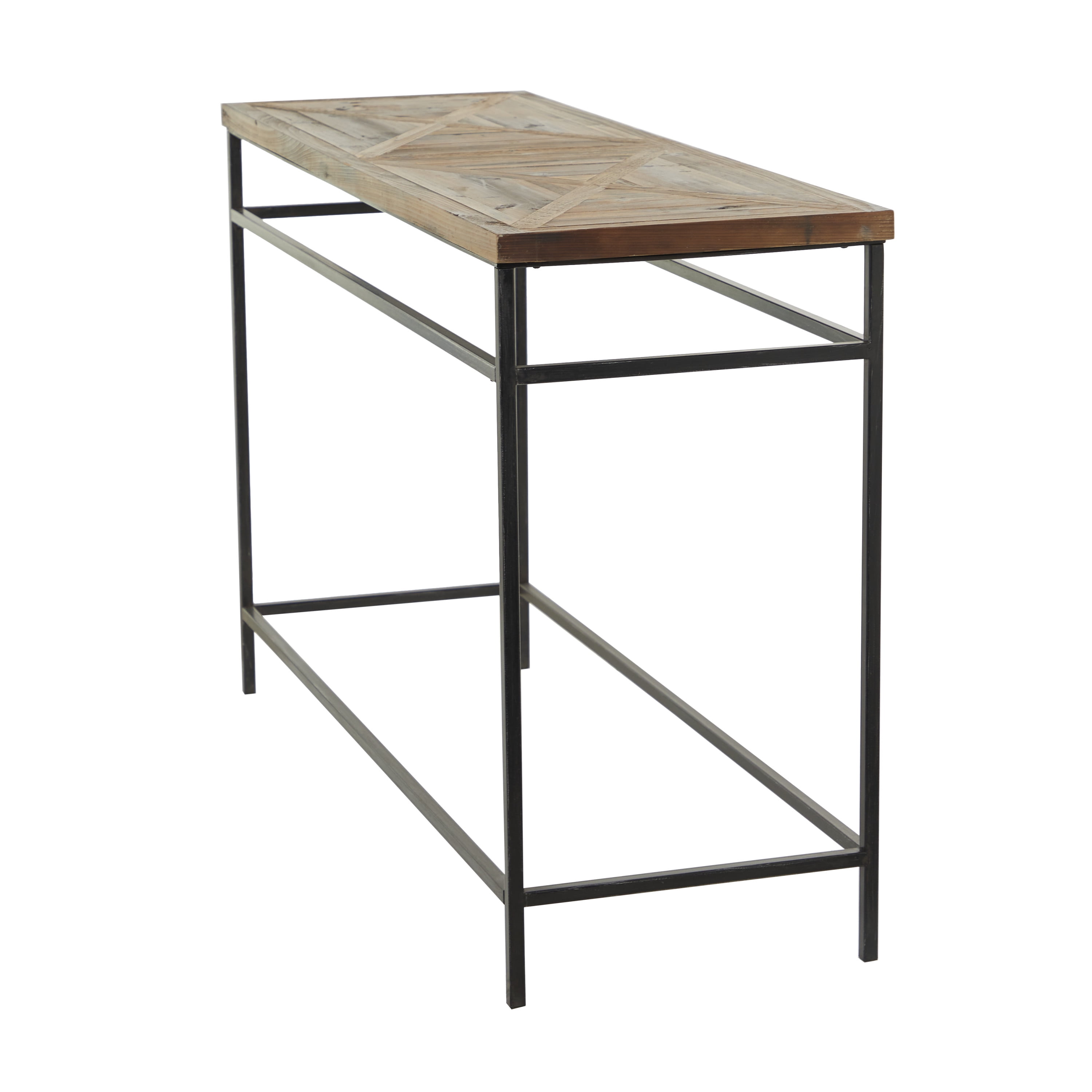 DecMode 48" x 30" Black Metal Console Table with Brown Wood Top, 1-Piece