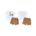 thumbnail image 3 of Toddler Boy Shorts Set Short Sleeve Round Neck Pocket Button T-Shirt with Shorts 2Pcs Summer Outfit, 3 of 9