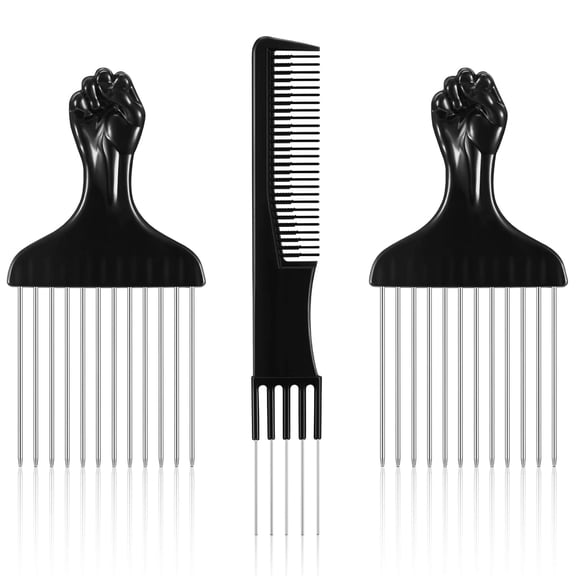 ACDANC 3 Pcs Hair Picks for Women Metal Hair Picks Lift Salon Teasing Back Combs with Stainless Steel Lift Teasing Prong Combs for Women and Men(Black)