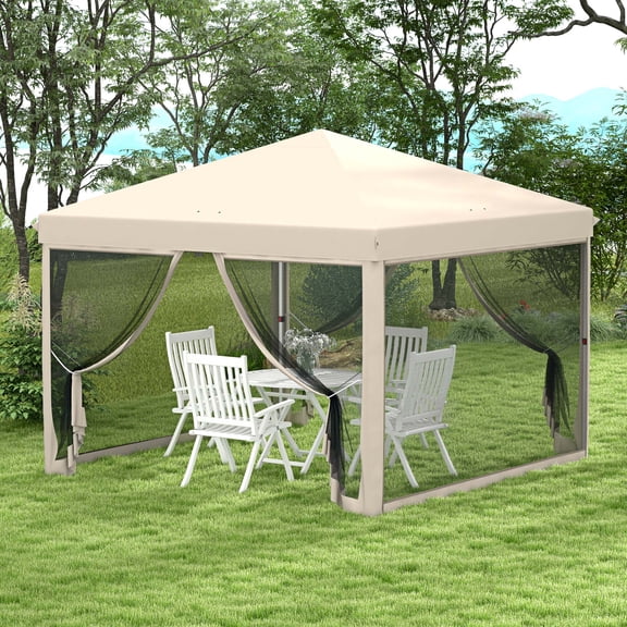 Outsunny 10' x 10' Pop Up Canopy Tent with Breathable Mesh Sidewalls, Easy Height Adjustable, Easy Transport Carrying Bag for Backyard Garden Patio