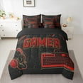 thumbnail image 2 of Manfei Gamer Bedding Comforter Set 7-Piece,Keyboard Headphone King Bedding Sets,Red Black Bed Sheets For Boys Teens,Luxury Bedroom Decor Reversible, 2 of 8
