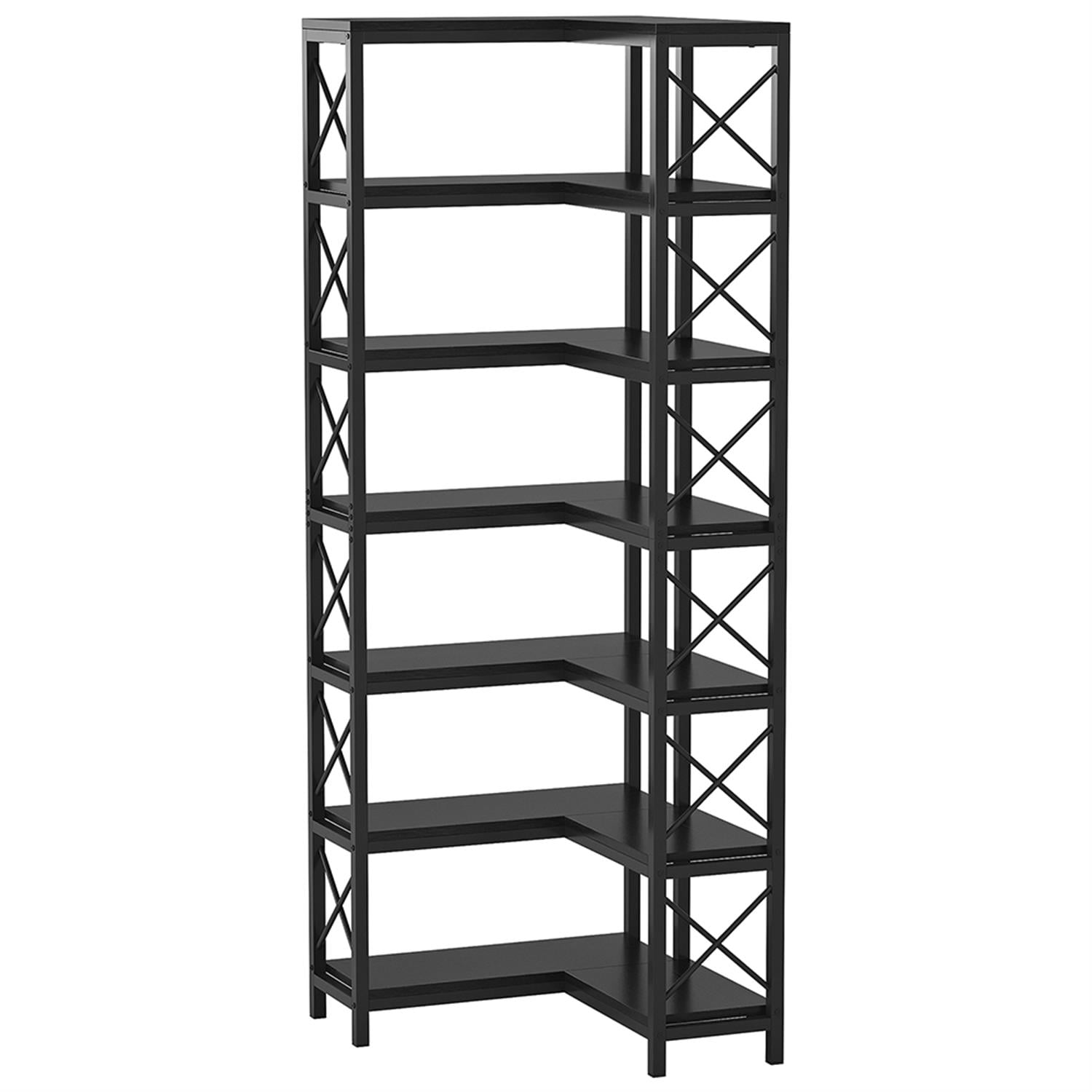 Demi Bonn 7 Tier Corner Bookshelf, Bookshelves, Open Etagere Bookcase Shelf Storage Organizer, Storage Shelving Unit for Bedroom, Living Room and Home Office, Black