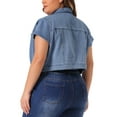thumbnail image 3 of Agnes Orinda Plus Size Denim Vest for Women Y2K Button Down Tops Cap Short Sleeve Jean Jacket Streetwear Light Blue 3X, 3 of 6
