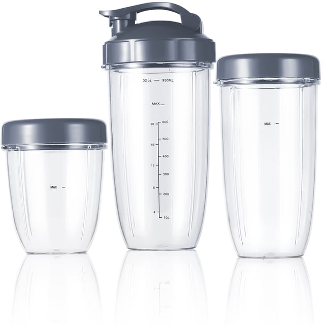 Premium Multi-Size Smoothie Cup Set: 32oz, 24oz, 18oz with Stay-Fresh & To-Go Lids, BPA-Free, Dishwasher Safe, Compatible with 600w/Pro 900w/ Pro EXCLUSIVE! 900w Blenders