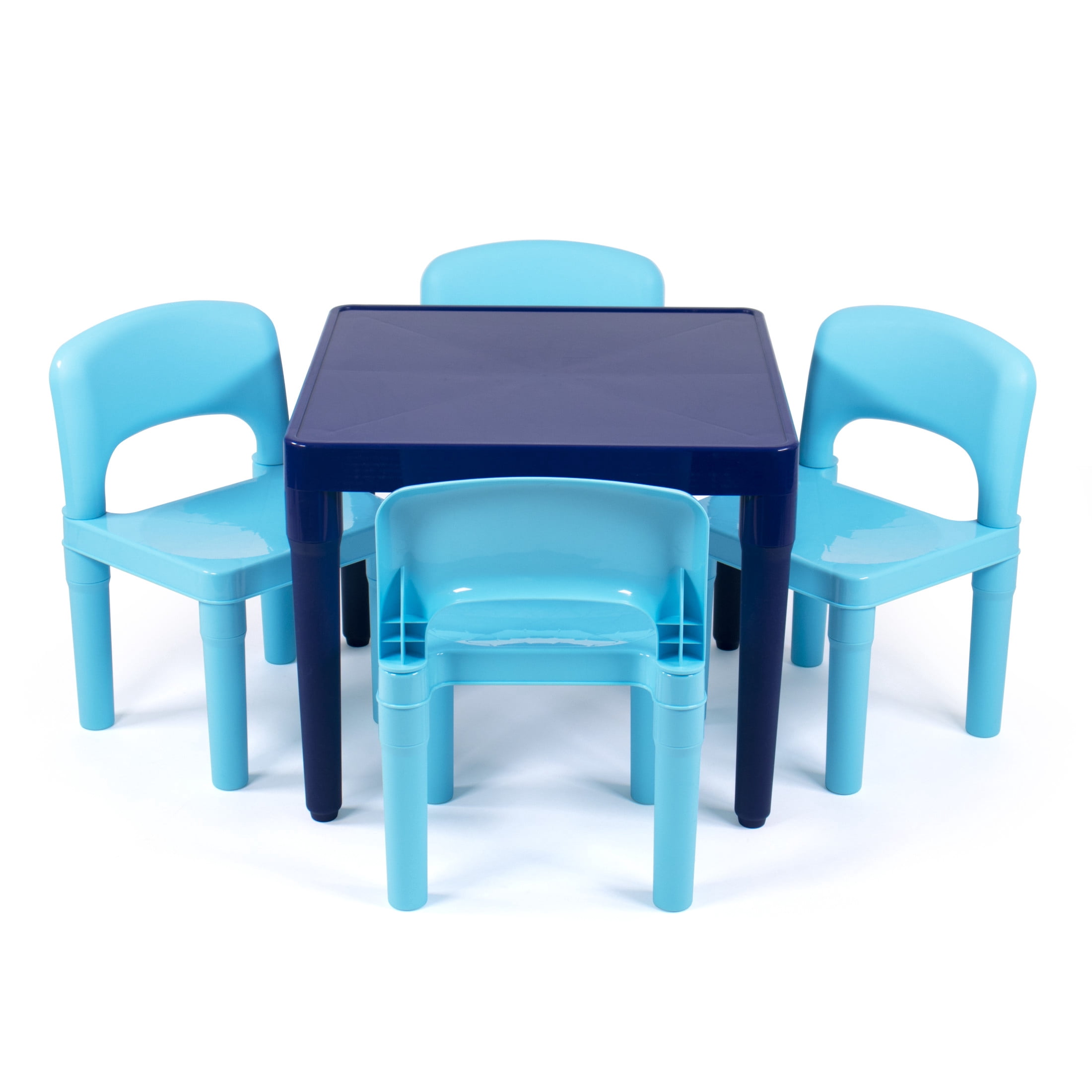 Humble Crew Jordan Toddler Lightweight Plastic Table and 4 Chairs Set, Square Navy Table & Blue Chairs