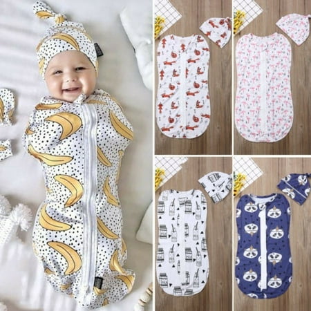 2PCS Newborn Baby Cotton Zipper Swaddle Blanket Wrap Sleeping Bag Sleepsacks