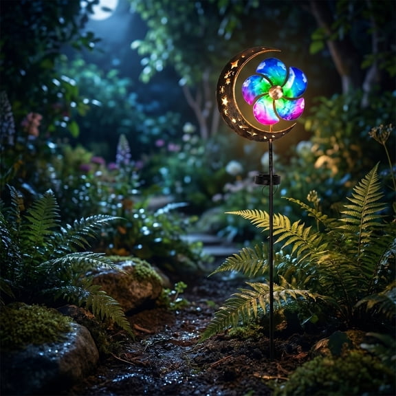 Solar Moon Garden Lights Outdoor, Rotating Windmill Decorative Ground Stake Light for Patio Yard Pathway, Landscape Lighting for Garden Terrace Decor, 1 Pack