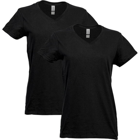 Gildan Women's Heavy Cotton V-Neck T-Shirt, 2-Pack XX-Large Black